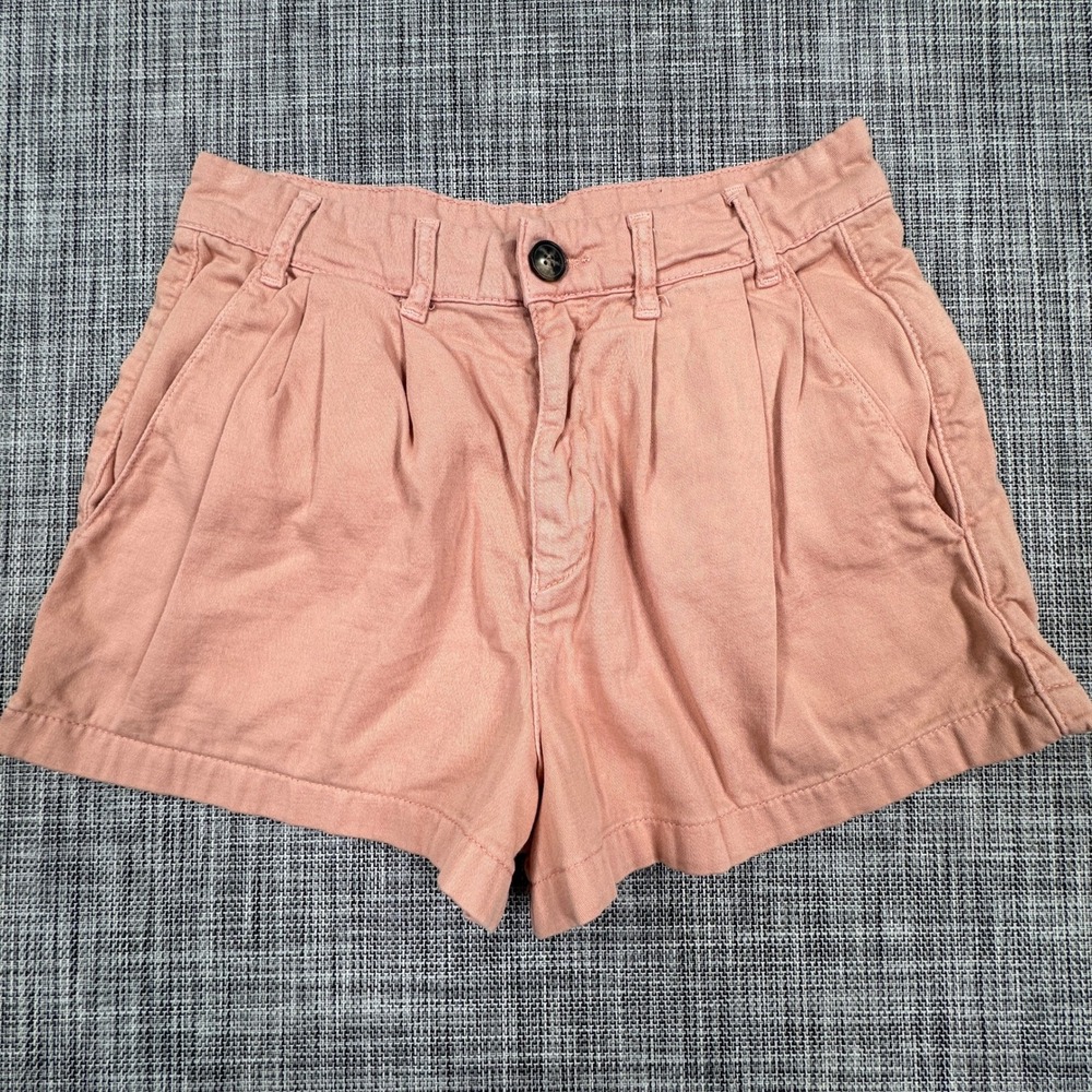 Free People Shorts Womens 4 Pink Pleated High Rise Cotton Stretch Chino Pockets